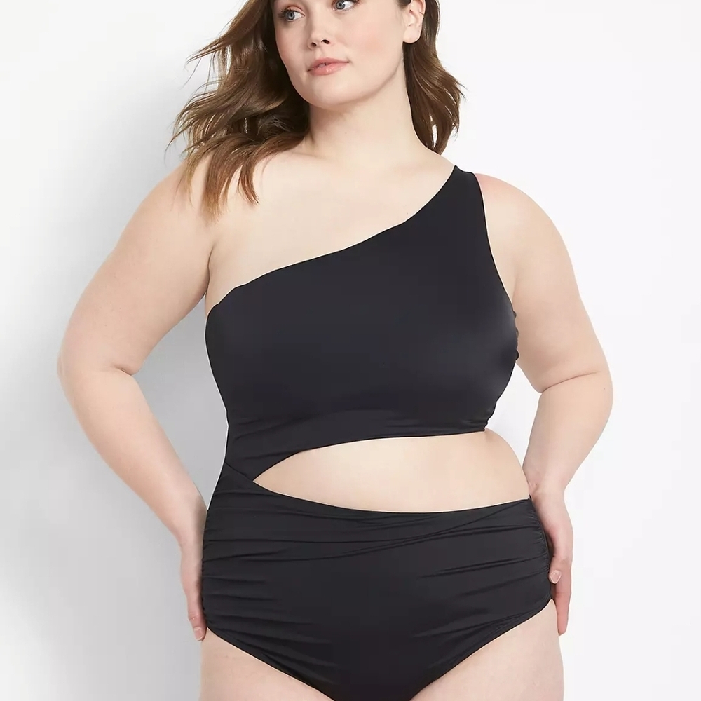 Lane Bryant Black One-Piece Asymmetrical Swimsuit Size 22